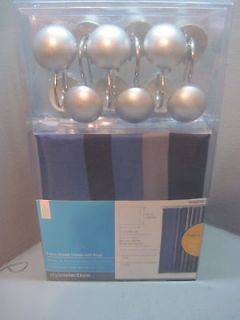 Style Selections Fabric Navy Striped Shower Curtain with Rings