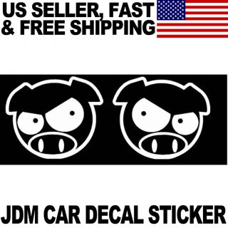 2x White 4 JDM Euro Pig Head Drifting Car Bumper Gas Cap Decal Vinyl
