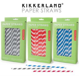 Kikkerland Biodegradable Paper Drinking Straws Striped Design Eco  Red