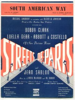 Streets Of Paris 1939 South American Way BROADWAY Vintage Sheet Music