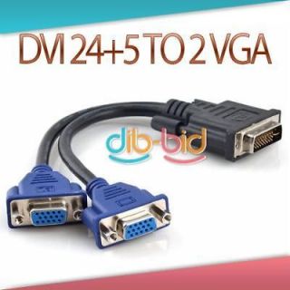 New DVI I 24+5 Pins Male to 2 Dual VGA Female Monitor Adapter Splitter