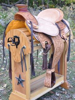 Fork Carved Ranch Roping Western Horse Saddle 17 with Big Horn