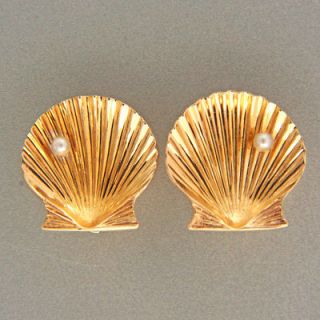 Tiffany & Co 14k Gold Shell Pearl Non Pierced Clip Earrings Adjustable