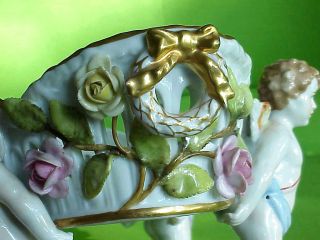 Antique German Angels Cherubs Dresden Flowers Pierced Centerpiece