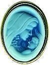 Mary and Baby Jesus Cameo Pin Blue Gold edge.