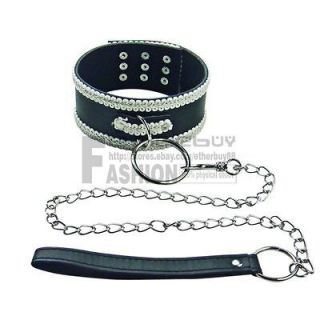 PU Black&White Chain Sexy Choker Locking Ring Buckle Collar Slave Punk