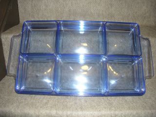 BLUE PARTY PLASTIC TRAY W 6 REMOVEABLE INSERTS TACO PLATTER COOLEST