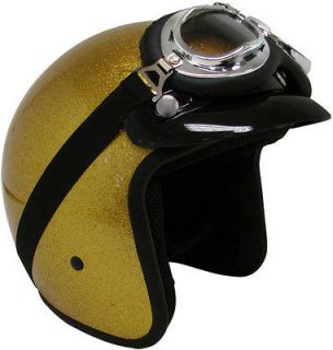 Metalflake Gold Motorcycle Open Face Helmet Cafe Racer Vintage