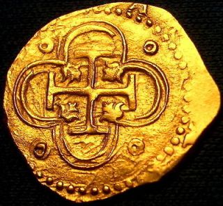 SPAIN GOLD COB DOUBLOON 1590 DATED 2 ESCUDO CROSS of JERUSALEM COIN