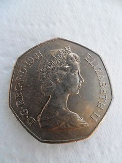50 PENCE 50p UK COIN 1981 LARGE FIFTY PENCE COIN COPPER NICKEL TEN BOB