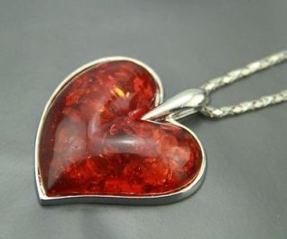 Newly listed New Charming Synthetic Amber Heart Pendant Necklace