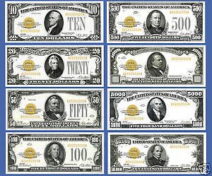 Replica 1928 8PC Gold Certificate Set Currency Copy US