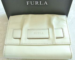 Furla White Leather Bi Fold Pleated Design w/ Zip Pouch Wallet NIB