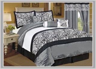 Pc Flocking Zebra Satin Comforter Set Bed In A Bag King Grey/Black