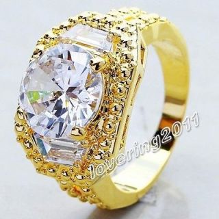 11 Jewellery Antique New Mens 18K Yellow Gold Filled Diamonique Ring