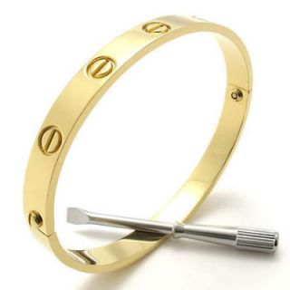Gold Screws Design Stainless Steel Mens Cuff Bracelet Handcuff Bangle