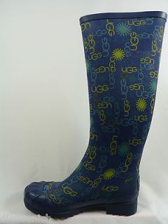 Ugg Australia Womens RAIN Boots Shoes Multi Logo Tall Blue US 8