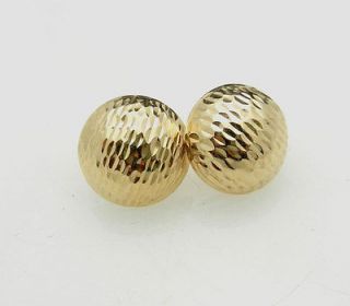 Real 14k Yellow Gold Diamond Cut Hollow Sphere Shape Stud Earrings