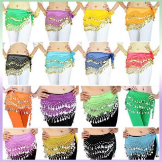 Hot 3 Rows Belly Dance dancing Hip Skirt Scarf Wrap Belt Hipscarf with