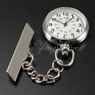 Silver Chain Cross Pendant Brooch Quartz Round Pocket Watch Doctor