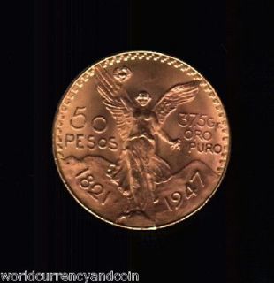 MEXICO 50 PESOS 1947 37.5 GRAMS REAL BEAUTY MEXICAN LATINO GOLD COIN