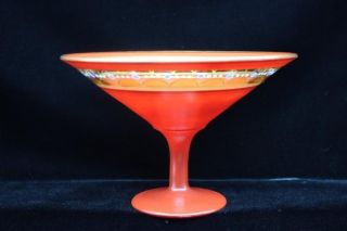 Vintage Orange Black Gold Hand Painted Art Deco Compote Martini Glass
