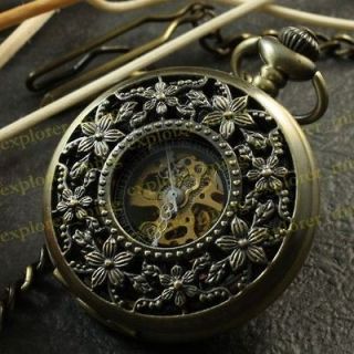 Steampunk Brass Tiny Flower Design Case Men Mechanical Pocket Watch