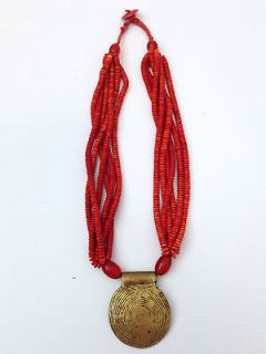 MOROCCAN Jewelry Necklace Artisan Craft Custom red orange gold RARE AA