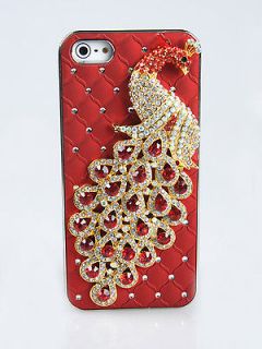 Luxury 3D Peacock Bling Crystal Hard Case Cover for iPhone5 5G red