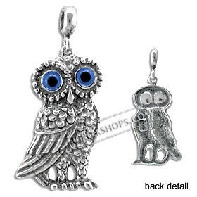 Greek Sterling Silver Pendant Owl with Mati Evil Eyes