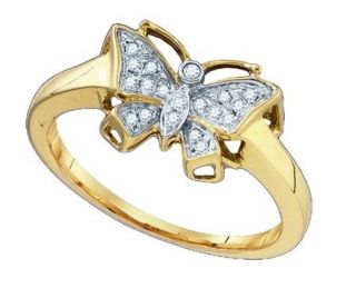 BRAND NEW 0.07CTW 10K YELLOW GOLD DIAMOND BUTTERFLY LADIES RING FOR