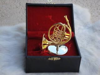 FRENCH HORN Miniature 3.75 Long W/Stand & Case Great MUSIC Gift Brand