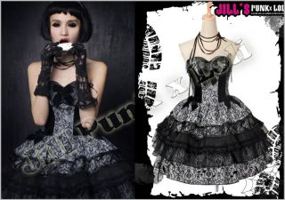 Goth Medieval Baroque Jacquard floral corset dress 019