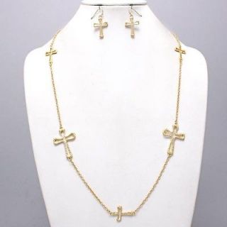 Celebrity Hollywood Cut Out Cross Chain Kelly Ripa Styled Necklace Set