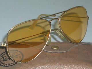 1960s 62mm B&L RAY BAN GOLD PLATED ALL WEATHER AMBERMATIC AVIATORs