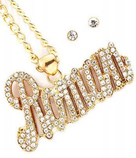 Nicki Minaj Iced Out ROMAN RELOAD Pendant Necklace Set Gold