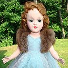 Mary Hoyer Doll Hard Plastic Tagged Blue Net Formal Gown Fur Wrap