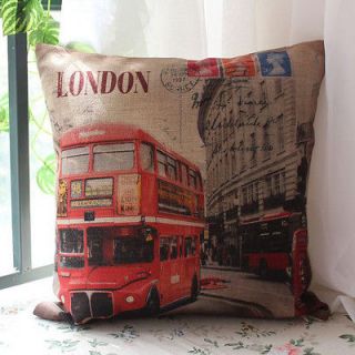 45cm Red London Bus and Phone Boxes cushion cover Linen Cotton Throw