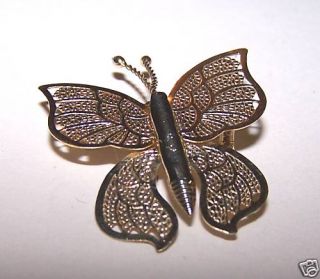 VINTAGE COSTUME JEWELRY JODY COYOTE GOLD FILIGREE BUTTERFLY BROOCH PIN