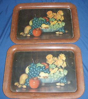 Vtg Large 60s Retro Mad Men Tin Serving TV Trays Platters Fruit Art