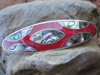 Abalone Inlay Alpaca Silver Artisan French Clip Hair Barrette Made in