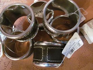 QUALITY NAPKIN RINGS  SILVER ALUMINUM METAL W/ LEATHER   SET OF 6