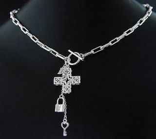 Happy shopping Fashion key lock cross necklace In 925sterling Silver