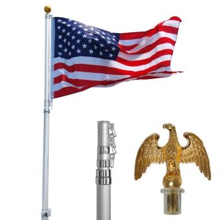 Aluminum Flagpole w Eagle Gold Ball Pole Top Finial 3x5 Flag Kit