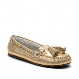 New $108 Coach Anita Signature Embossed Suede Moccasins Gold Natural