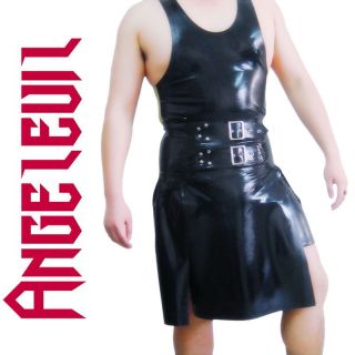 Latex Clothing Rubber Catsuit Angelevil man`s latex skirt belt buckle