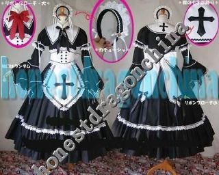 Gothic Lolita Home Maid Sissy Dress Cosplay Costume Black handmade All