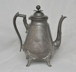 very rare Pewter Coffee Tea Pot L.B. Sheffield 1 629 Engraved Floral