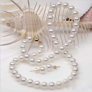 7mm White Akoya Cultured Pearl Necklace Earring 18AA
