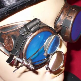 Steampunk Goggles Glasses magnifying lens Copper Blue